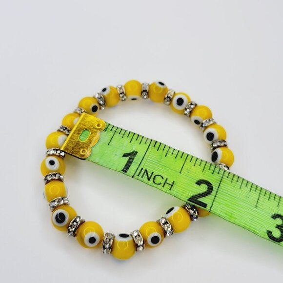 Yellow Evil Eye Elastic Stretch Bracelet - Picture 4 of 8